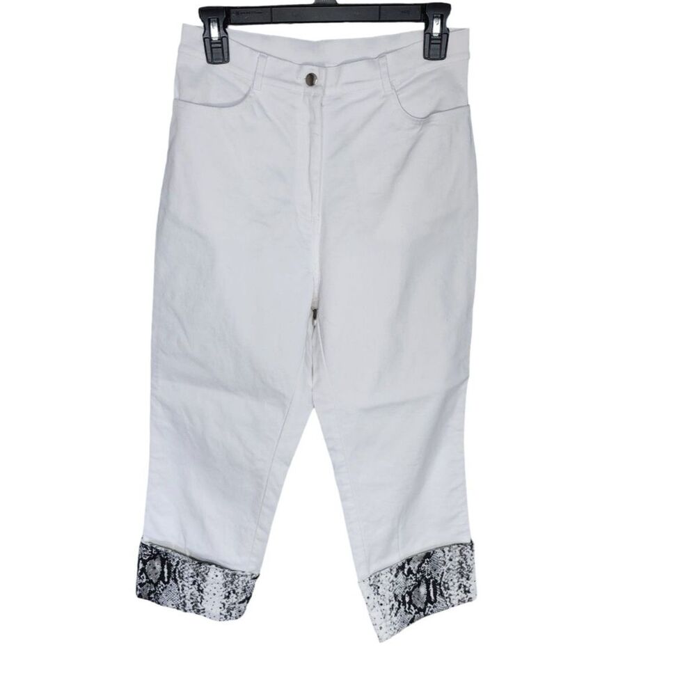 Christine Phillipë Vintage White Capri Pants Snake Print Cuff Size 4